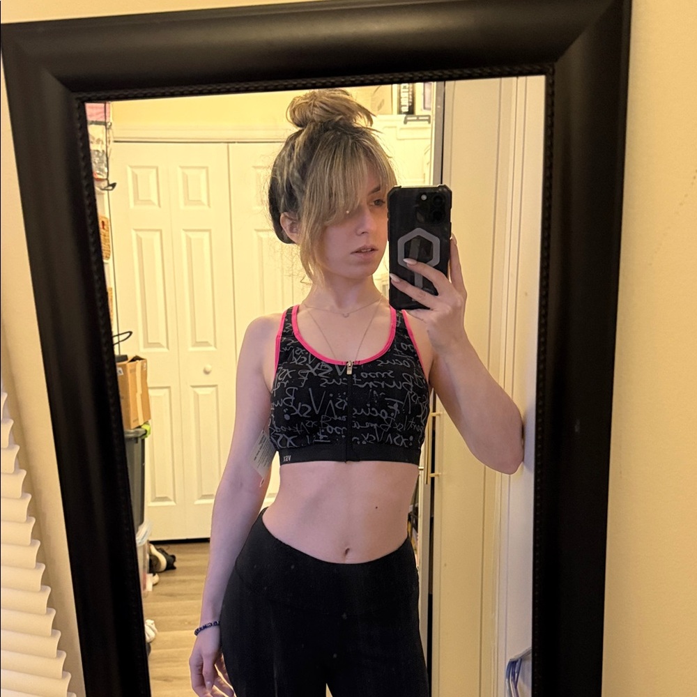 Victoria's Secret VSX Knockout Front Close Black and Pink Sports Bra